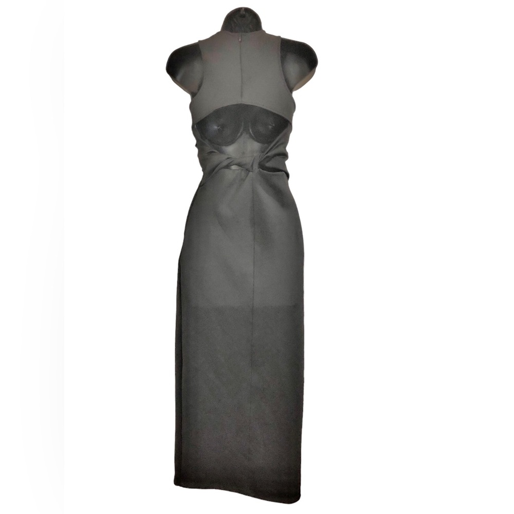 Zara black scuba fit twisted back cutout front slit sleeveless dress size XS new - Picture 6 of 16